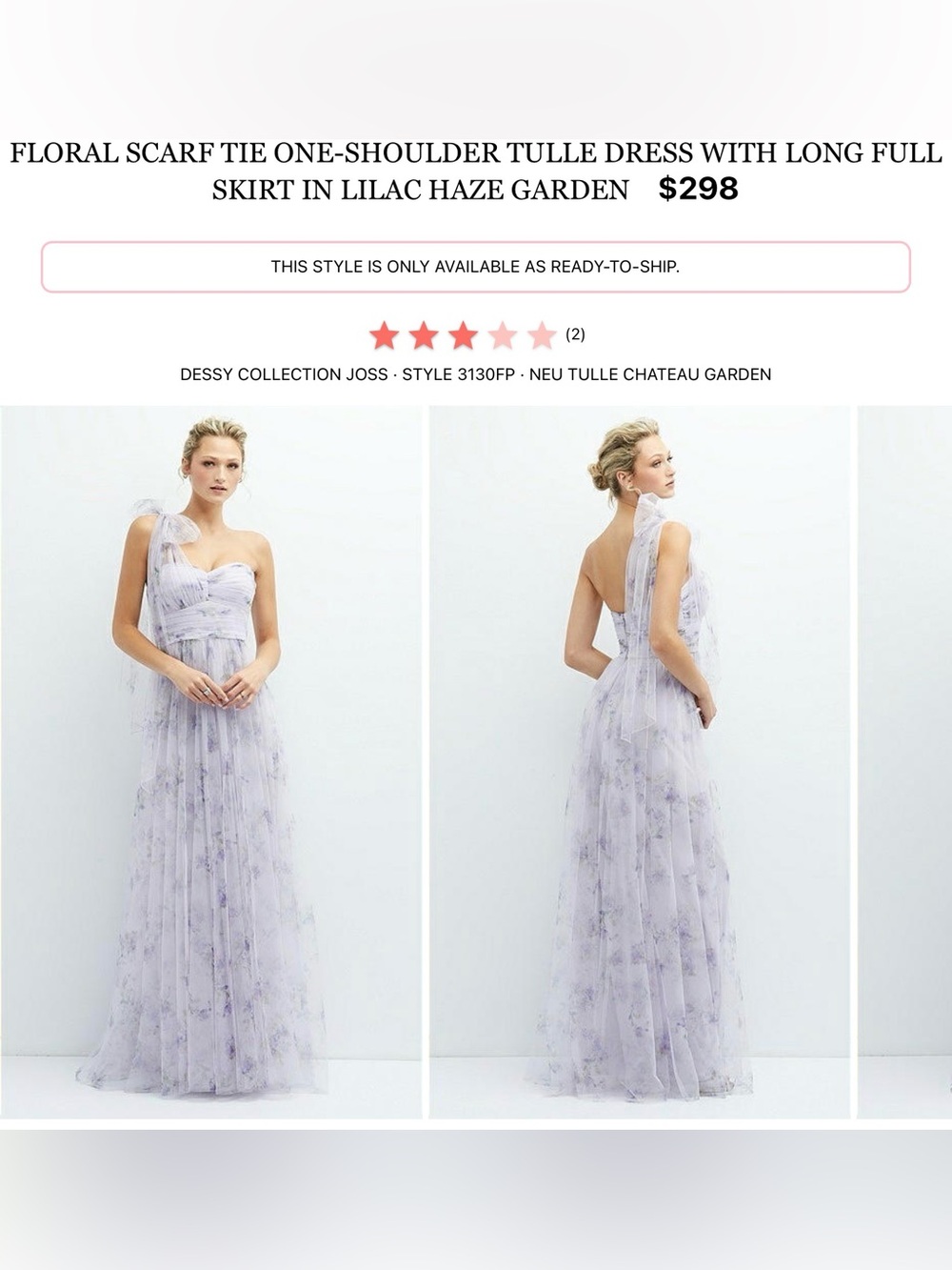 Dessy Collection Lilac Haze One-Shoulder Tulle Gown